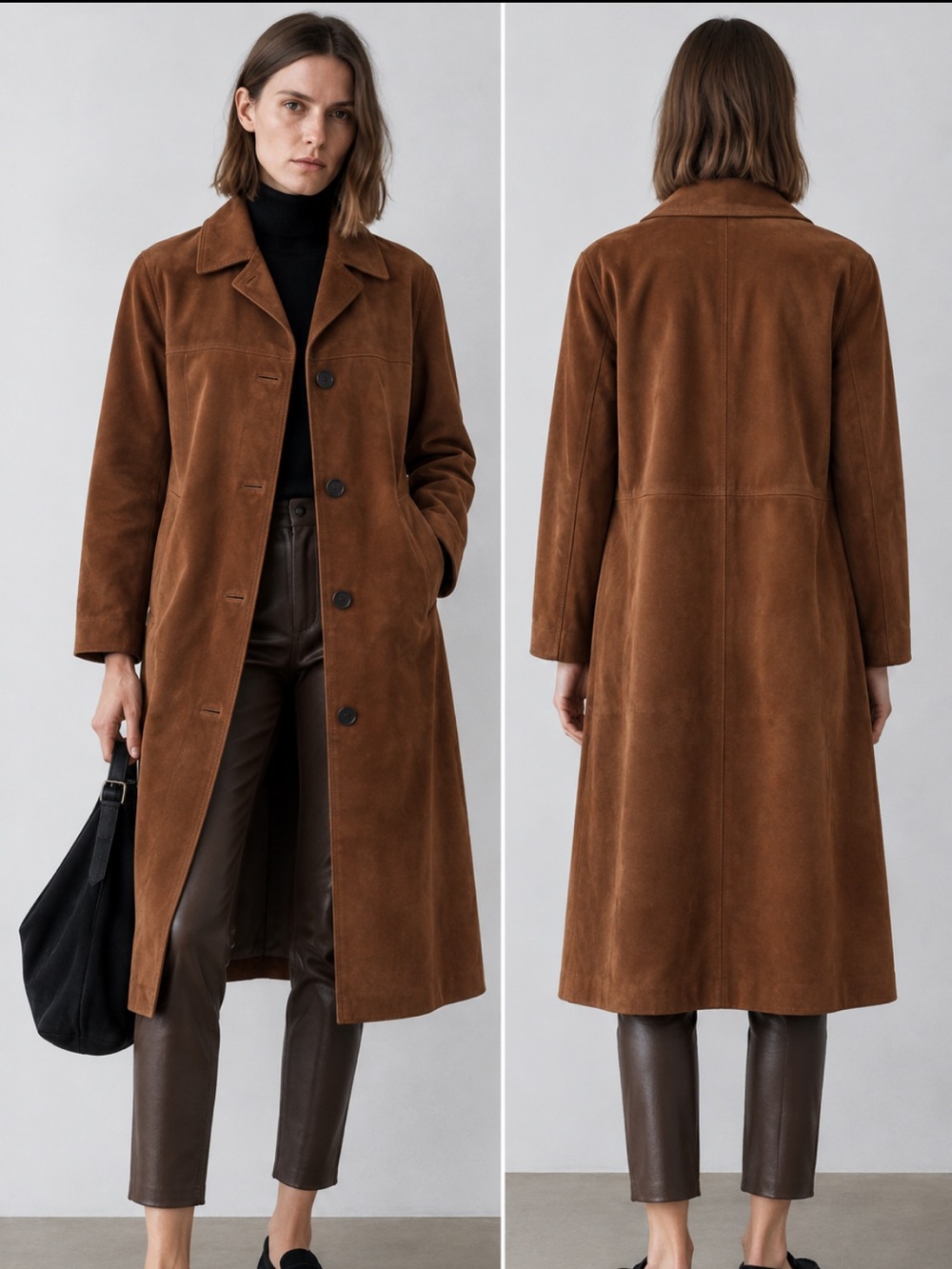 Massimo Dutti NWT lapel collar suede leather long jacket